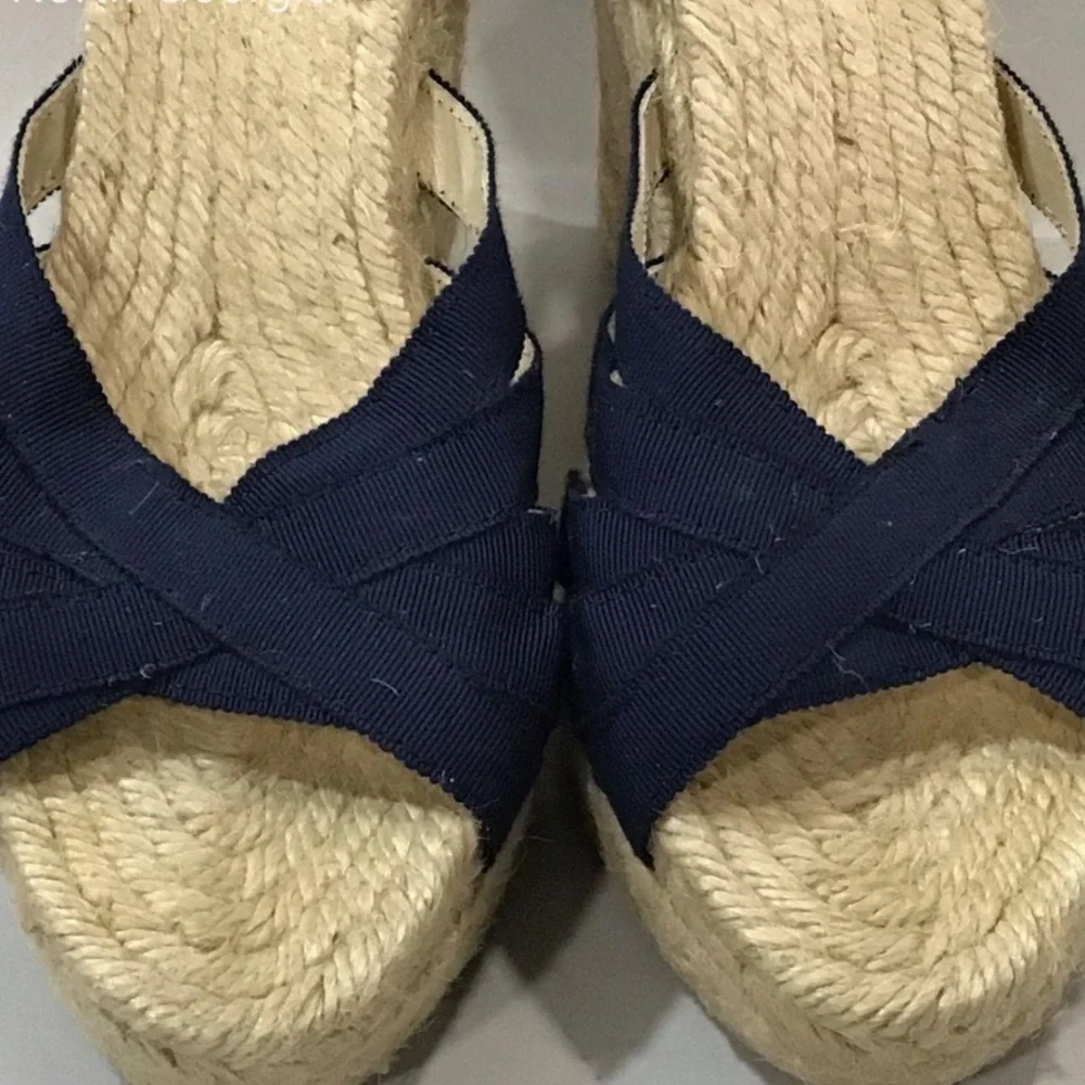 Women’s Stubbs & Wootton Navy Fabric Wedge Sandals Size 38